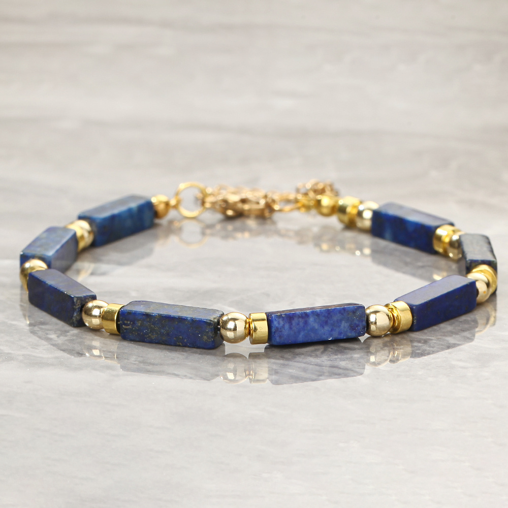 TEMU 1pc Natural & Hematite Bracelet For Women Men, Rectangle Bead Golden Acier Inoxydable Charms Adjustable Jewelry
