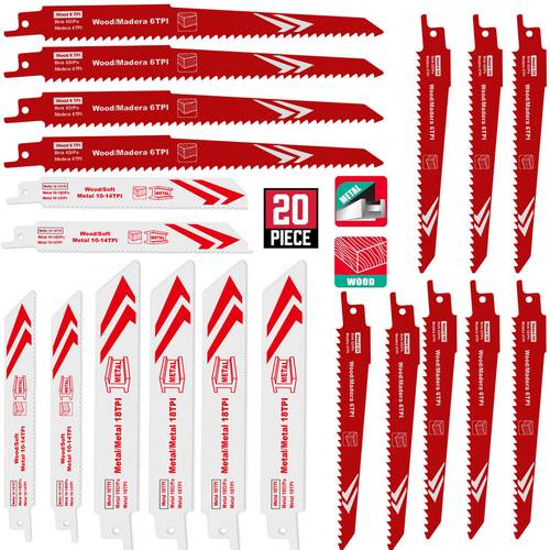 item picture 20pcs reciprocating saw blade set high quality 15 24cm and 20 32cm wood and metal cutting pruning saw blades storage case material no power required suitable for projects woodworking and metal