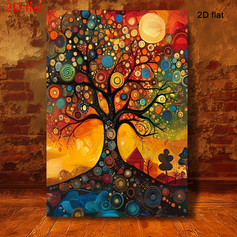 TEMU 2d Flat, 2d Flat, 2d Flat Framed Canvas Wall Art Featuring A 2d Tree Of - A Contemporary Abstract Painting With A Wooden Frame, Measuring