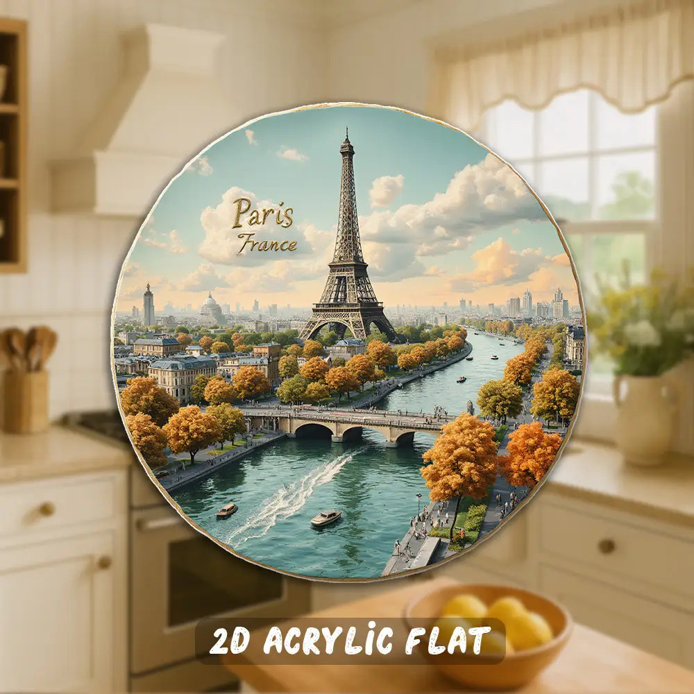 TEMU 2d Flat Acrylic Fridge Magnet, 1pc, 3.15 Inches, Escape - Elegant , Reflective River And Light Pink Sky - Ideal For Travel Enthusiasts, Couples,