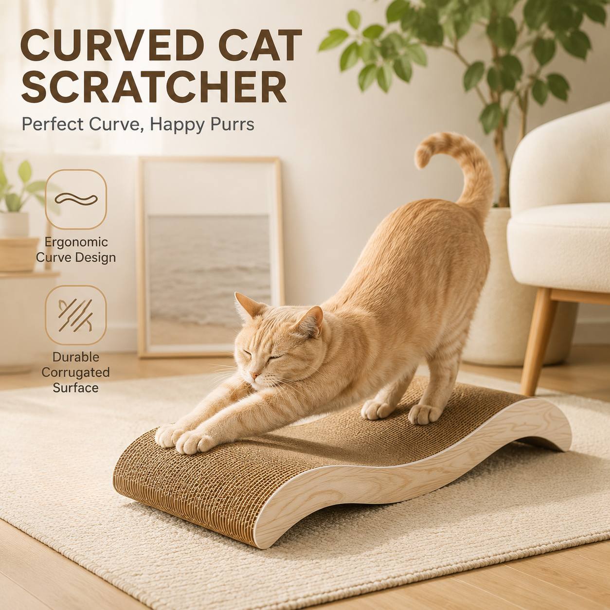 TEMU Ergonomic Wavy Cardboard Cat Scratching Board, Durable Cat Scratching Mat, Indoor Cat Rest Bed, Specifically For Cats