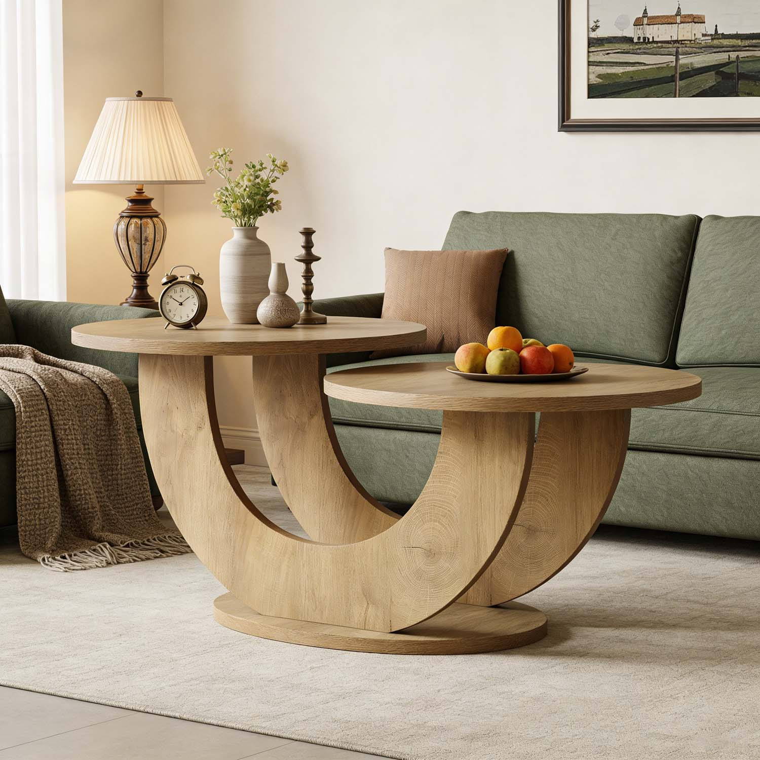   redonda   de 46 pulgadas | Elegante   de metal   de U, mesa auxiliar de    , mesa de té multi-  para el hogar,   y  , regalo   práctico y   para el hogar,   de madera de ingeniería por  