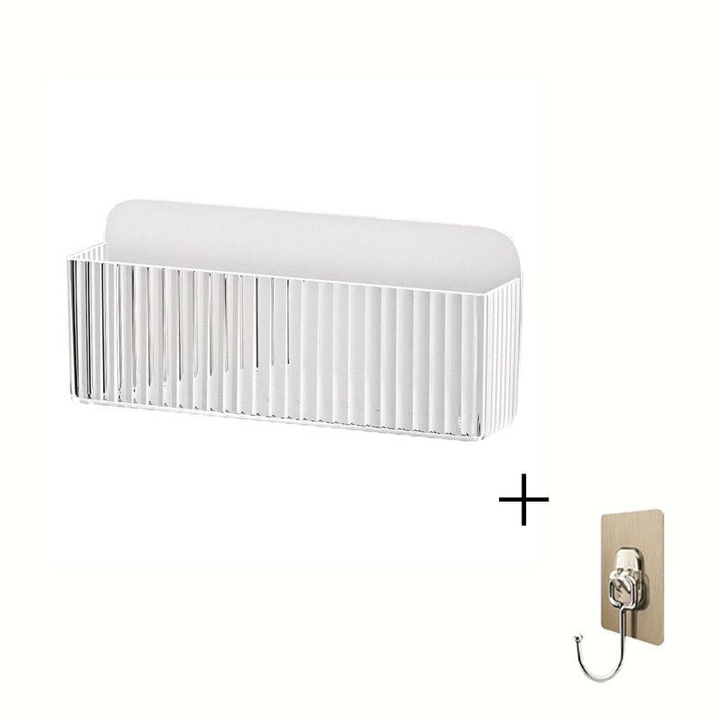 TEMU 1 Set (1pc Storage Box And 1pc Hook) Wall-mounted Remote Control Organizer, Transparent Striped Storage Box, Wall-mounted Design, Phone Stand