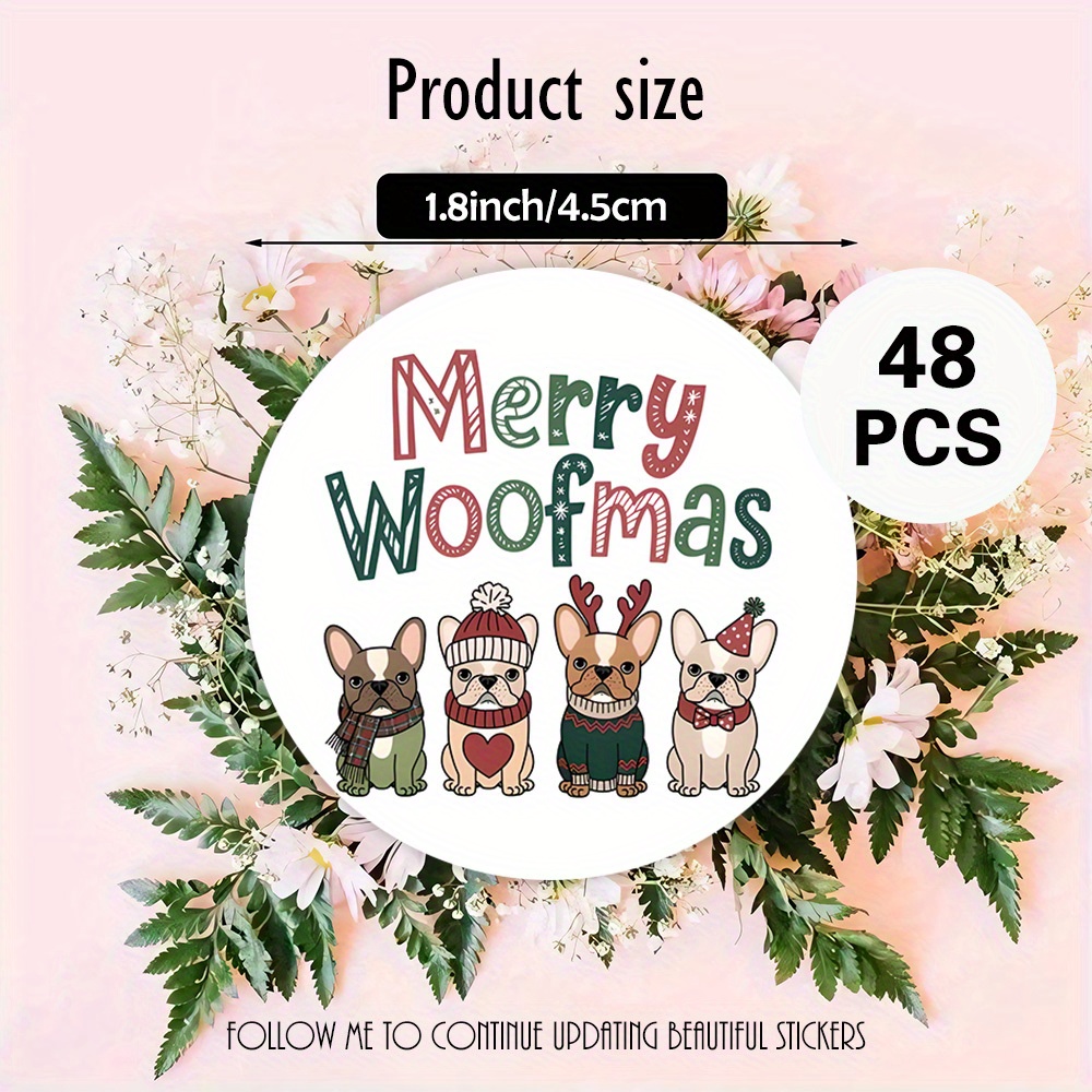 TEMU Christmas Round Stickers Featuring Cartoon Dogs In Vibrant Colors, Available In Packs Of 48, 96, Or 144. Wrapping Gifts, Party Supplies,