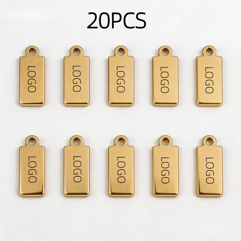 TEMU 20 piezas de dijes colgantes pequeños rectangulares de acero inoxidable 304 con texto y logotipo grabados personalizados, 12x5mm, para hacer