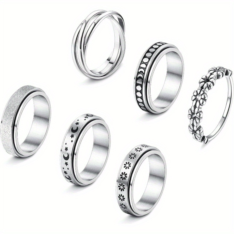 stainless steel fidget anxiety ring for women men fidget spinner rings moon star celtic stress relieving spinning ring wedding band rings set46  fidget spinner calming jewelry focus aid tool minimalist jewelry   ring smooth spinning design     fidget jewelry   tool   Product details 0