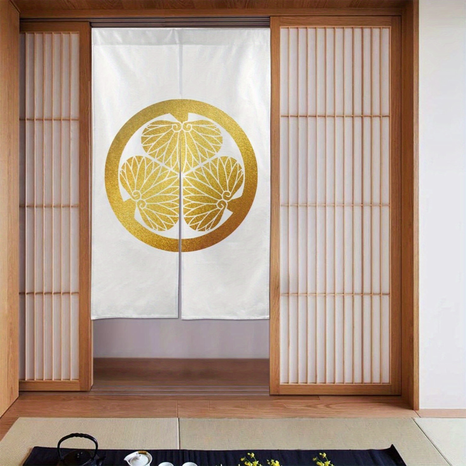 TEMU 【徳川家康の家紋入り】おしゃれなク＆暖かいカーテン。光を遮断し断熱効果も。リビングやレの玄関に最適。