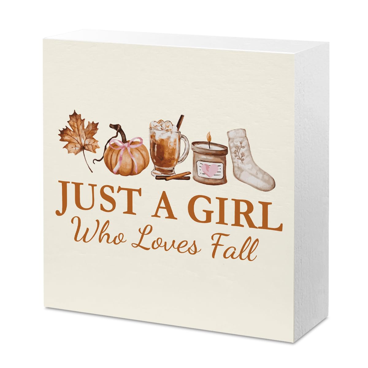 TEMU 1pc Pvc Square Desktop Decoration Ornament Who Fall Autumn Element Watercolor Display Stand Home Desktop Soft Furnishing Craft Autumn Decoration