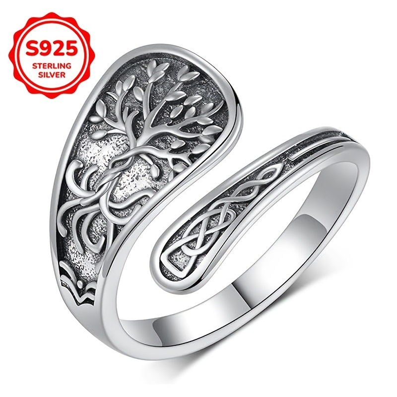 TEMU Bague Arbre de Vie Nœud Vintage pour Femme, Bague Cuillère Argentée S925 Hypoallergénique, Idéale pour un Usage , Pèse 2G