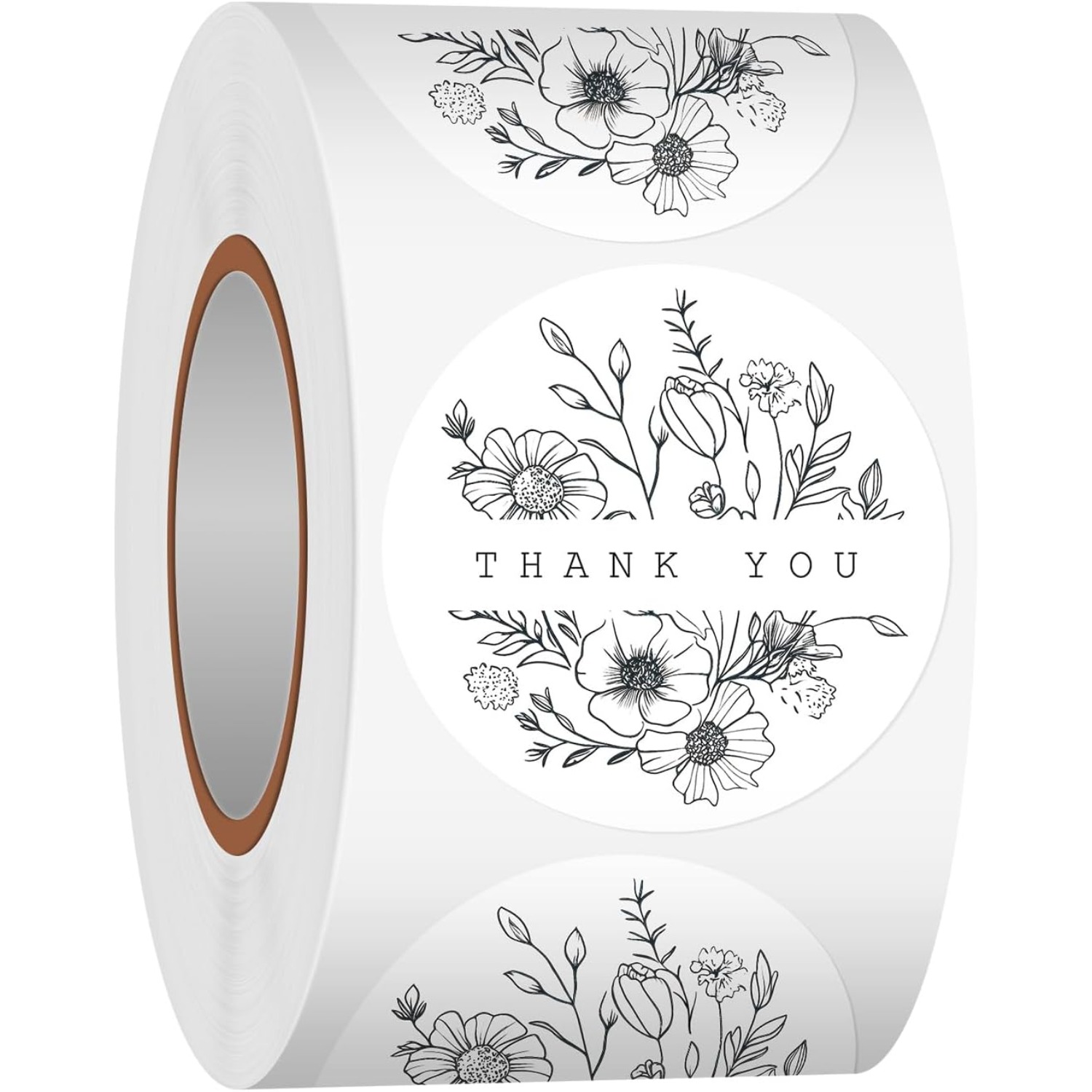 TEMU 500pcs Line Flowers Thank You Self-adhesive Stickers Flower Decal Roll Hand Drawn Flowers Thank You Adhesive Sealing Labels For Wedding Birthday
