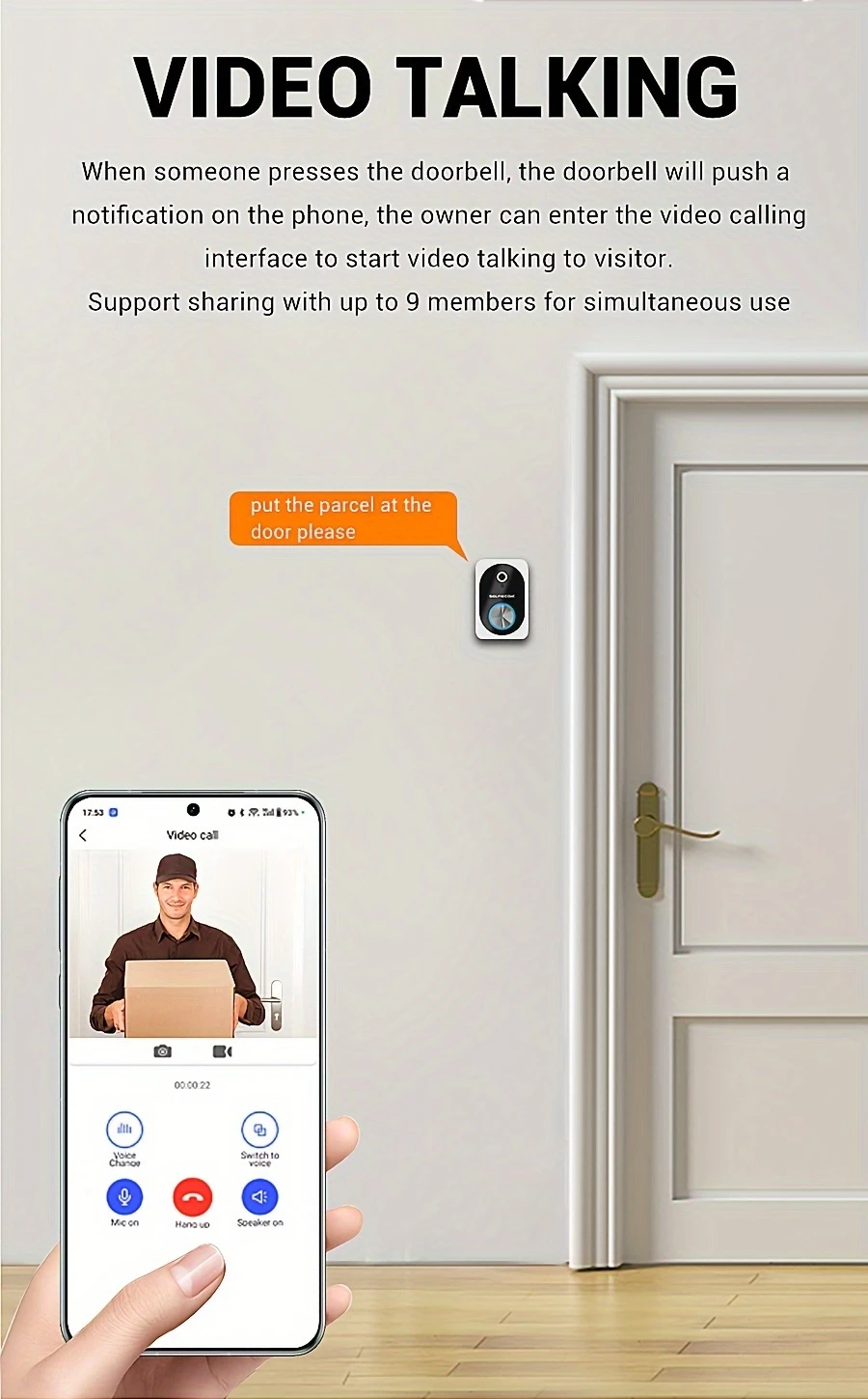 smart video doorbell with 2 4ghz wifi 480p hd night two way talk photo video recording 72 hour cloud storage change rechargeable battery usb powered wall mount design app control for wireless doorbells for home details 3