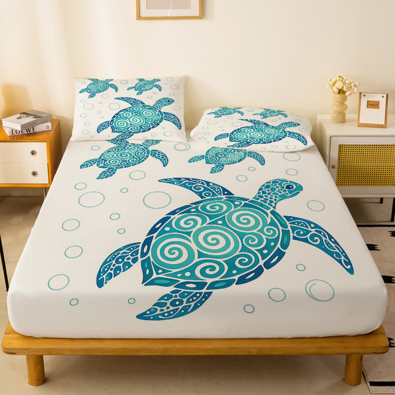 TEMU 1 Drap-housse avec motif de tortue de mer nageant dans , drap-housse à poche profonde simple uniquement, taies d'oreiller, tissu ,