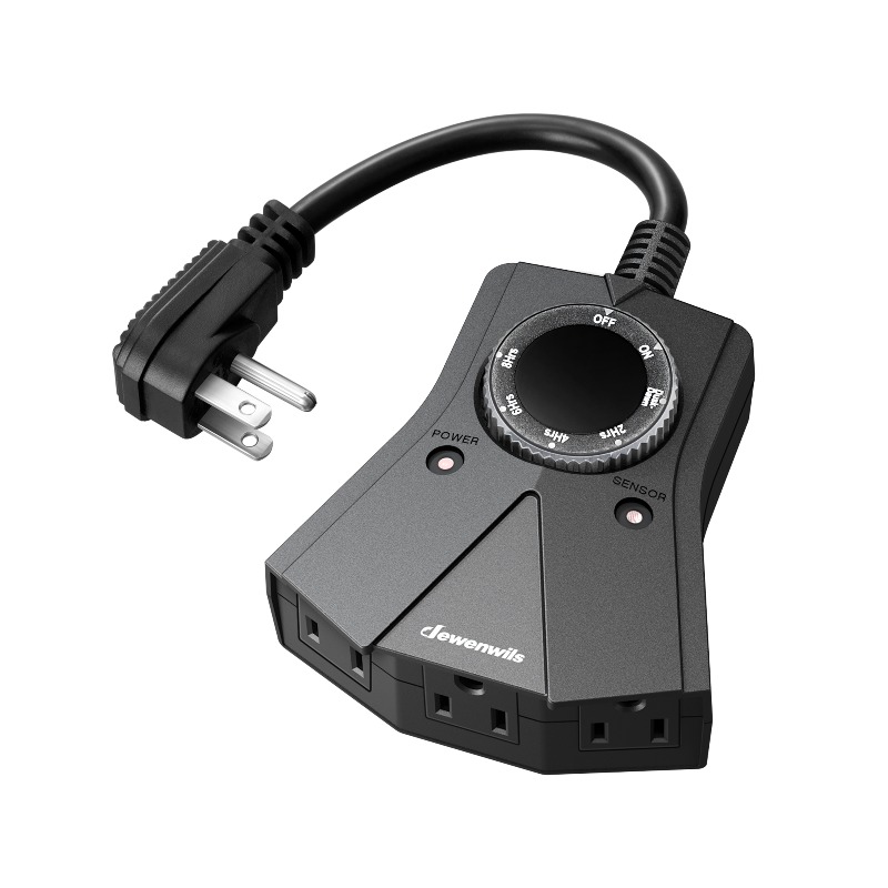 TEMU Prise Minuterie à Capteur de Lumière avec 3 Prises de Terre et Interrupteur Du à l', Minuterie à Adaptée aux Guirlandes Lumineuses, Lampes