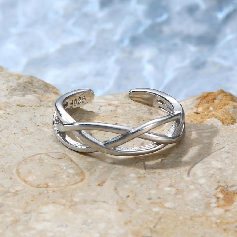 Image of 925 Sterling Rings For Women Adjustable Wrap Open Cuff Ring Hypoallergenic Turquoise Celtic Knot Vintage Band Rings For Women
