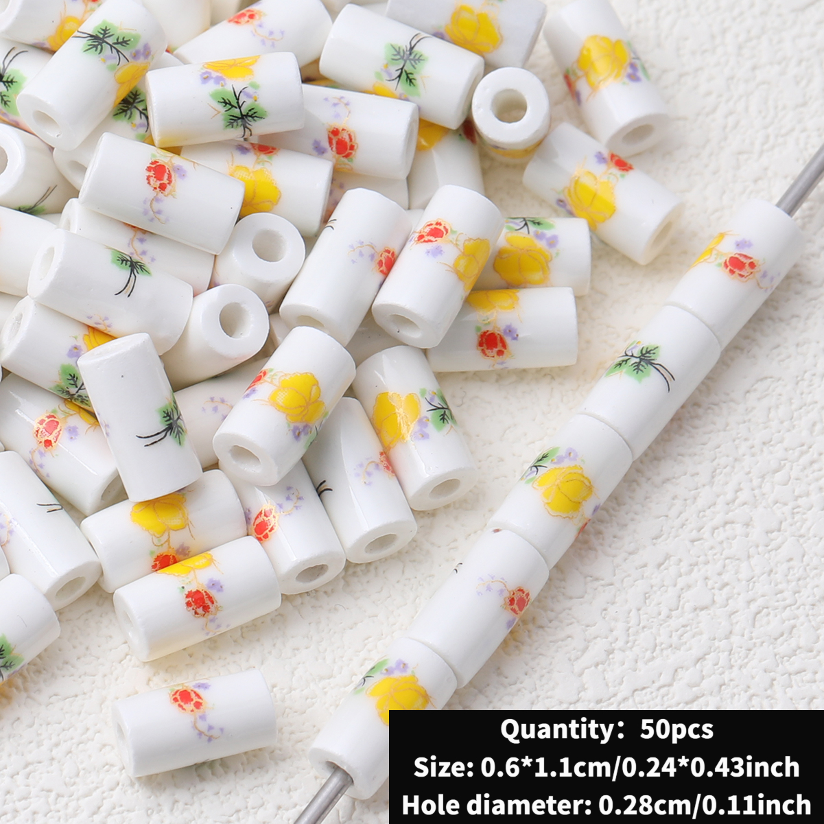Cute Ceramic Decal Cylindrical Beads, 20pcs Set for DIY