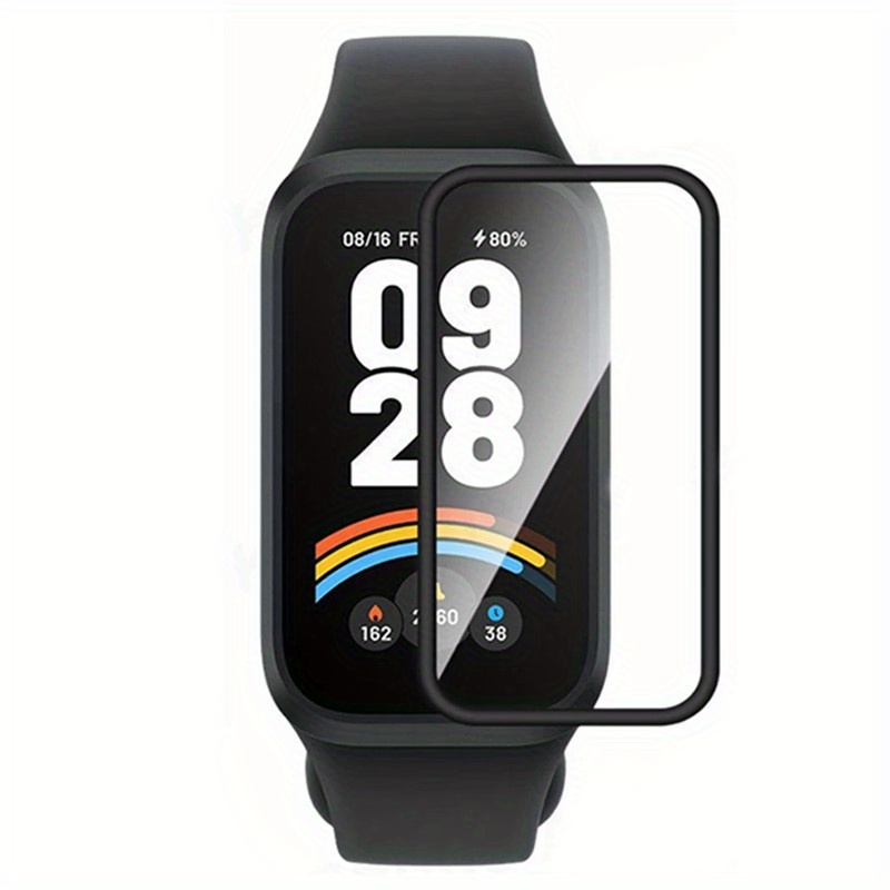 TEMU Protector de Pantalla para Xiaomi Mi Band 9/8 y Redmi Band 3/2 - Película de Vidrio Templado 3D Impermeable, Cubierta de Cobertura Completa,