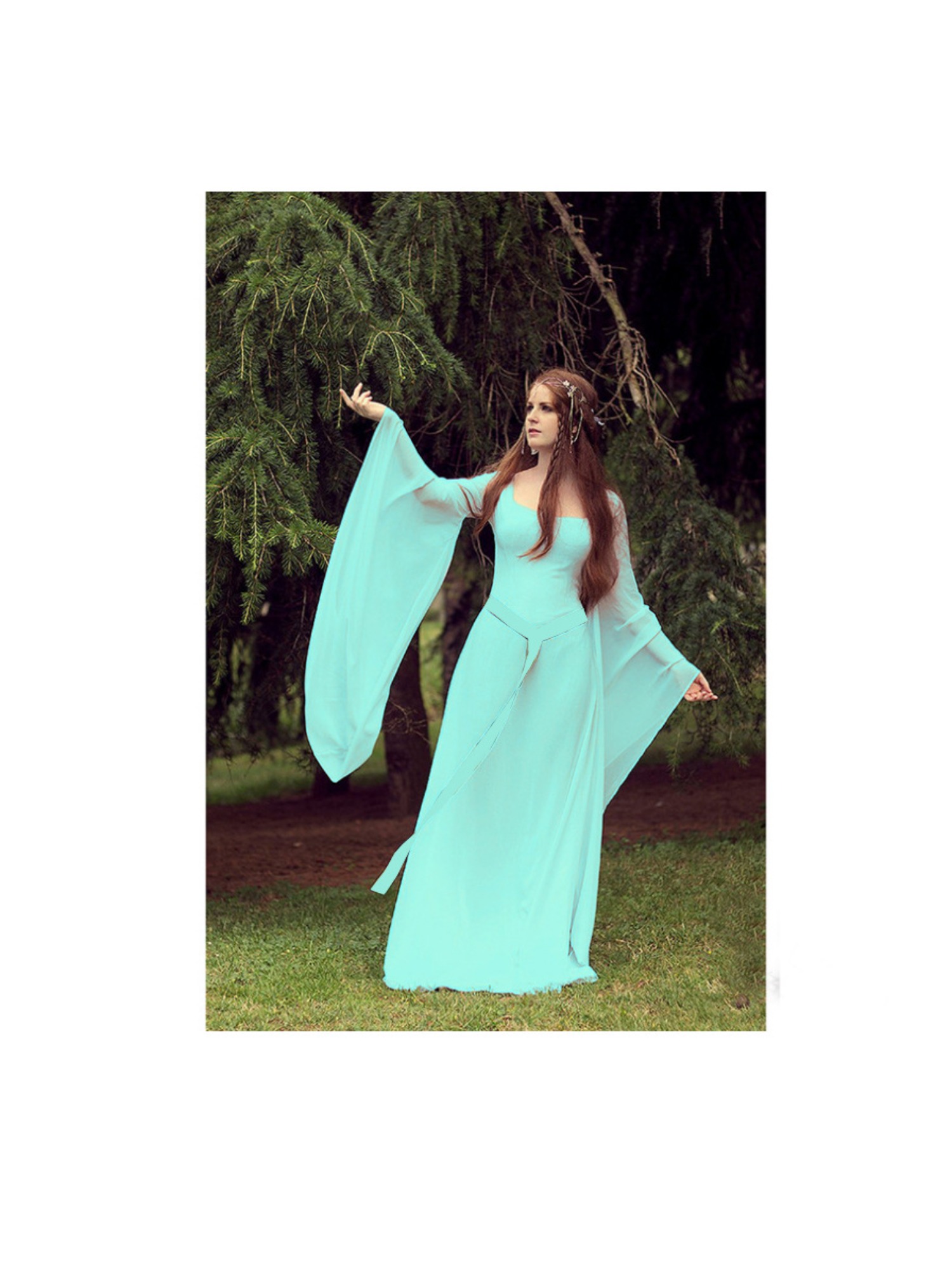strapless open back dress 1900s Lace Panel Stand Collar Princess Dress Maxi / L I Retro Fairy main image 1