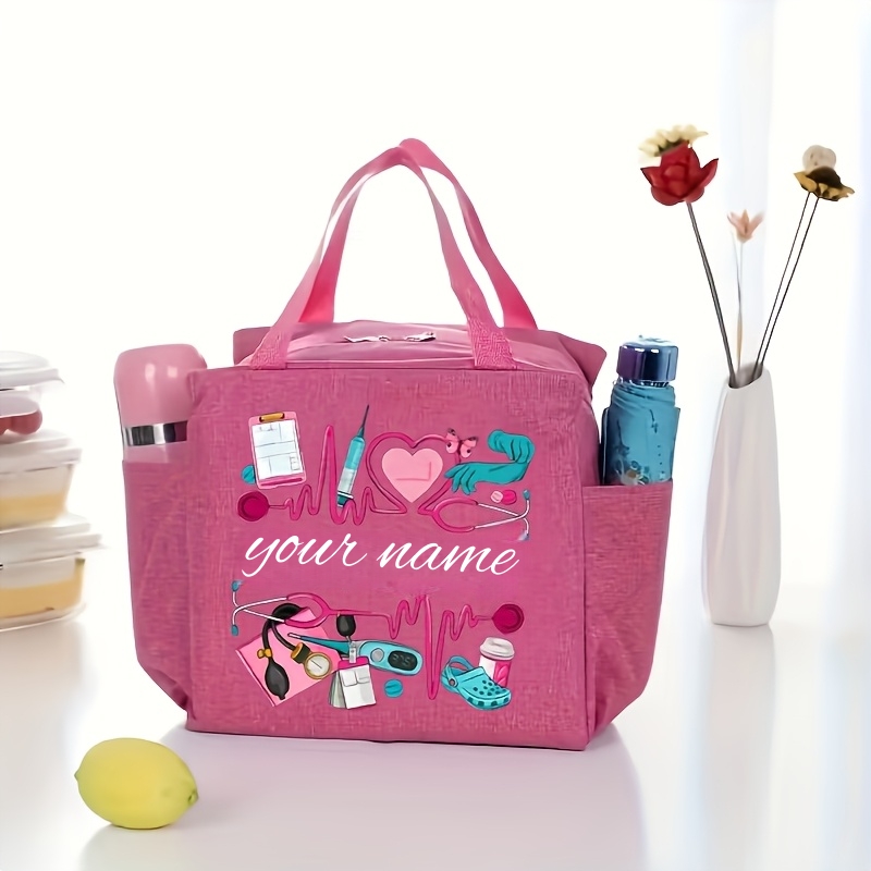 TEMU Customizable Nurse Pattern Theme Bag With Large Capacity - Personalized Name/text Option - Features Ecg And Stethoscope Designs - In