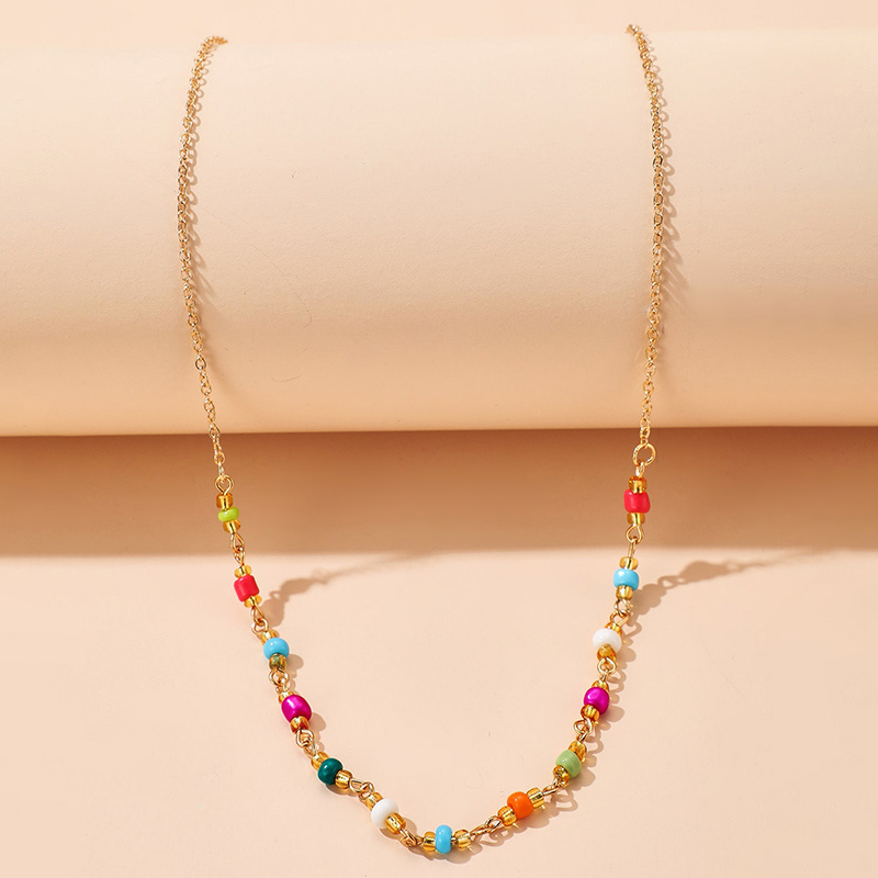TEMU 1pc Collier style vacances avec perles colorées, chaîne fine coupée aléatoirement et collier choker avec rallonge réglable, polyvalents à de