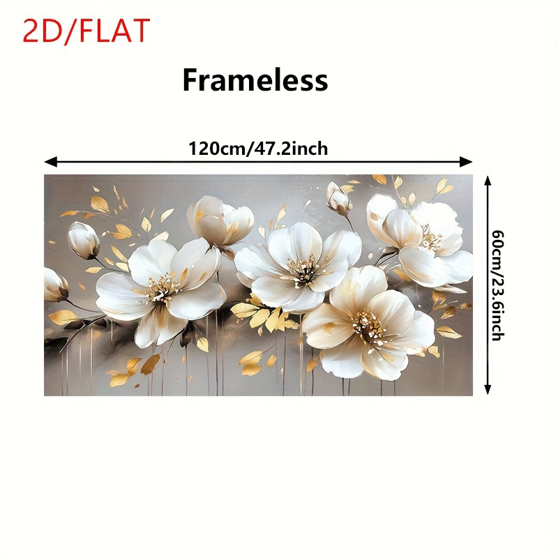 TEMU 2d Flat, Frameless Modern Abstract White Flower Canvas Art - 23.6x47.2 Inches, Elegant Wall Decor For Living Room, Bedroom, Hallway -