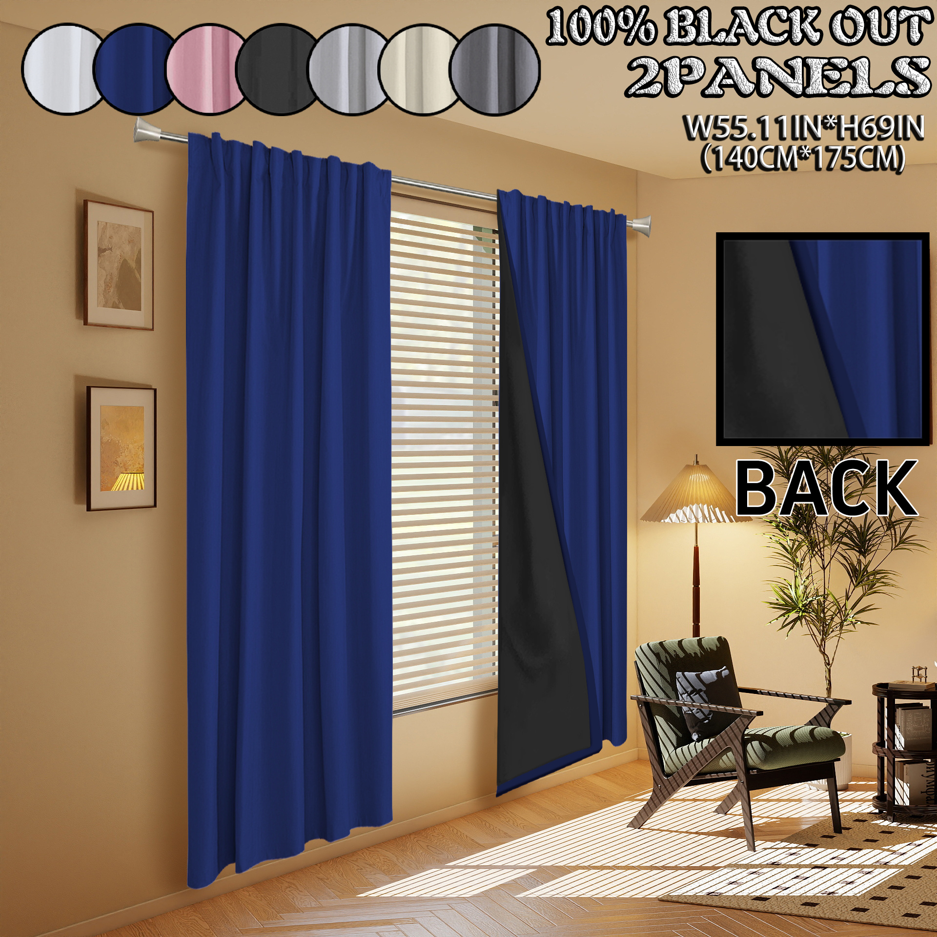 TEMU Ensemble de 2 panneaux, rideaux occultants à 100 %, isolation thermique et insonorisants. Rideaux laminés -lumière avec en tissu . Dotés d'une