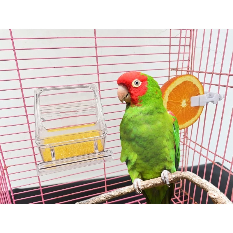 8pcs Parrot Bird Feeder And Waterer Hanging Cage Cups with Perch Fruit And Veggie Holder for Parrot Conure Food Water Dispenser, Without Battery