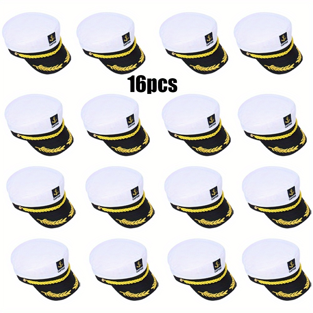 TEMU 16pcs Navy Captain Hats, Lightweight And Breathable Hats, Beach Hats, Adjustable Hats, Quick-drying Fabrics, Suitable For Daily Activities,