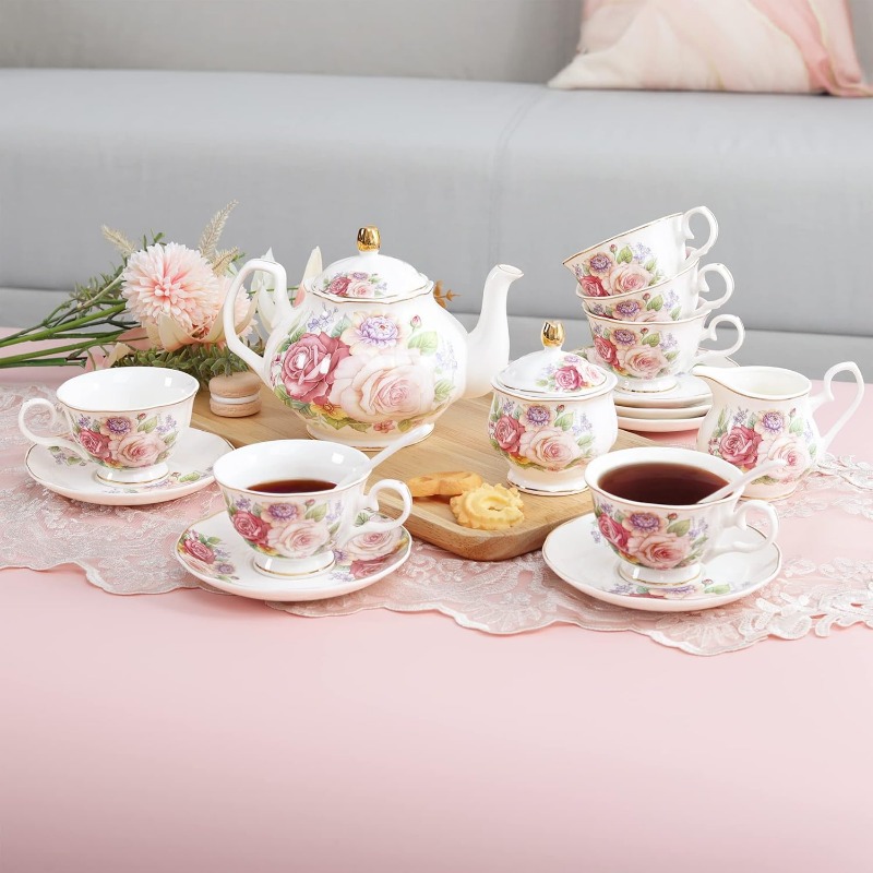       set - vintage floral bone china with   &  , elegant teapot & cups with saucers and sugar bowls for women, elegant gift box, durable & easy- , ideal for home, office, or special occasions, home dining, office  ,   women s breakfast or  ,  ,    , delicate porcelain, tea accessories,   pot, home  ,   Product details 4