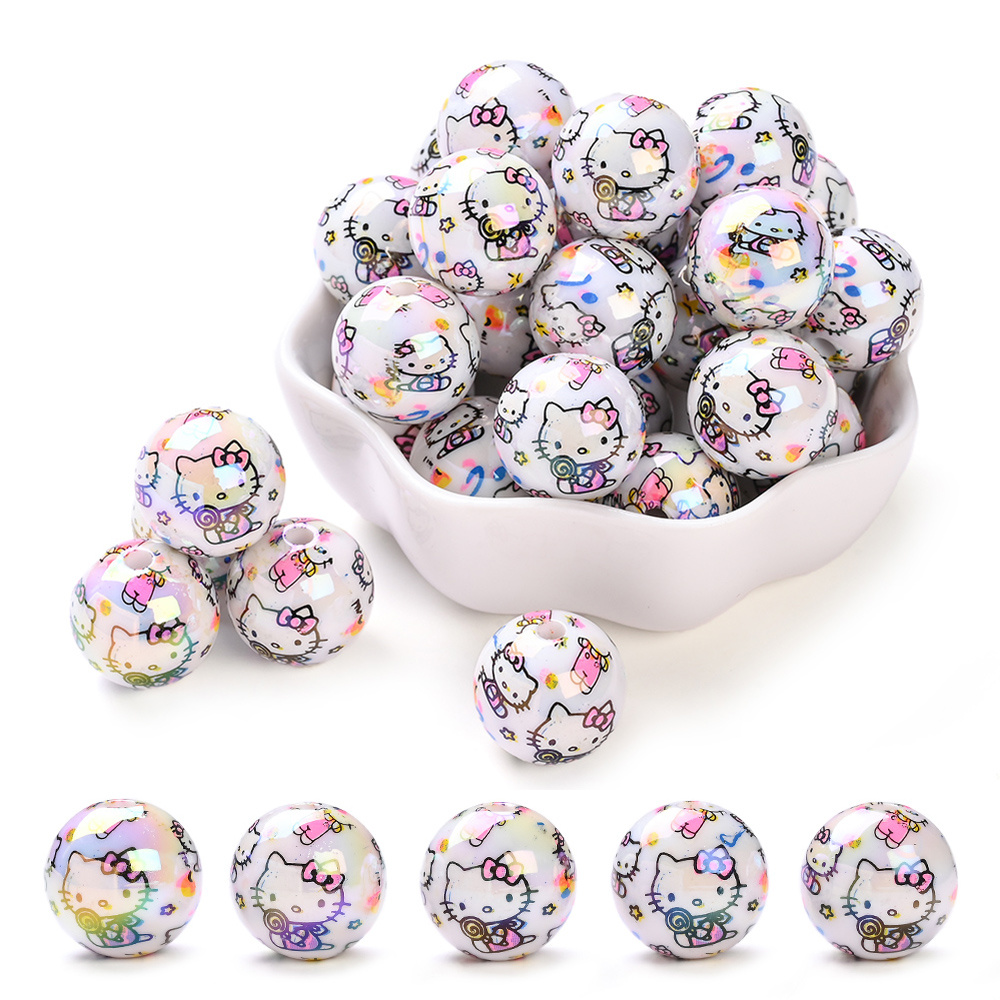 Image of 10pcs 16mm Acrylic Beads, Printed Round Beads, Handmade Jewelry Making Additions, Suitable For Necklace, Phone Chain, Bag Charm, Bracelet, Etc., Creative Gift Making, Commemorative Gift