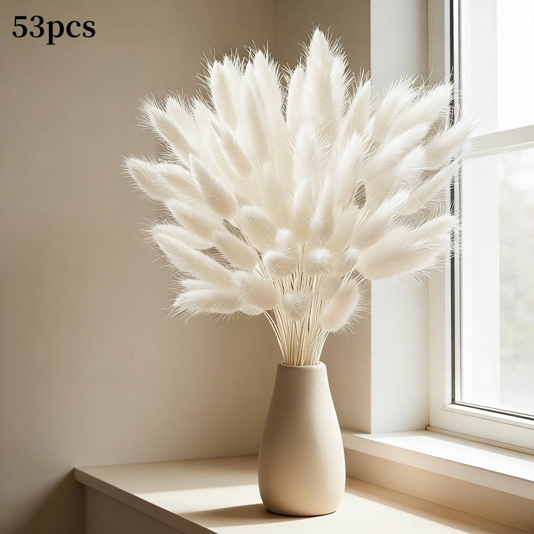 TEMU 53pcs Of Simulated White Rabbit Tail Grass Bouquet - Elegant Artificial Flowers, Suitable For Home, Living Room, Outdoor Garden, Perfect For