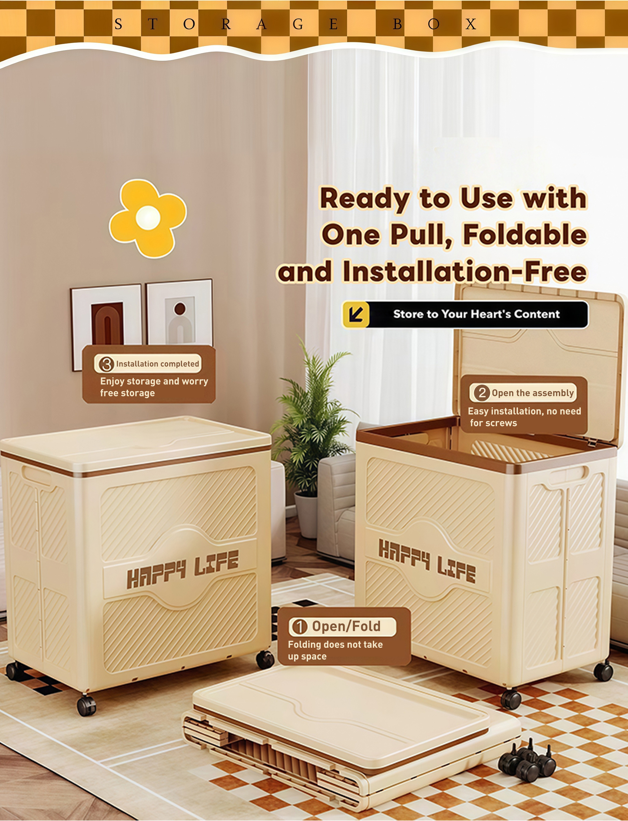 multi functional   storage box foldable stackable bin with wheels large capacity organizer unit ideal for   clothing craft supplies Product details 9