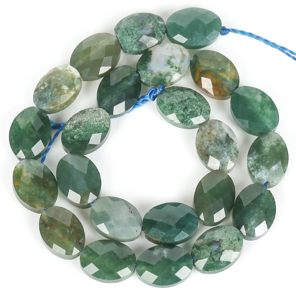 TEMU 23pcs Natural Moss Agate Beads Suitable For Jewelry Making, 6x8mm Oval Loose Gemstones With Moss Agate Patterns, Diy Beads For Necklace Bracelet