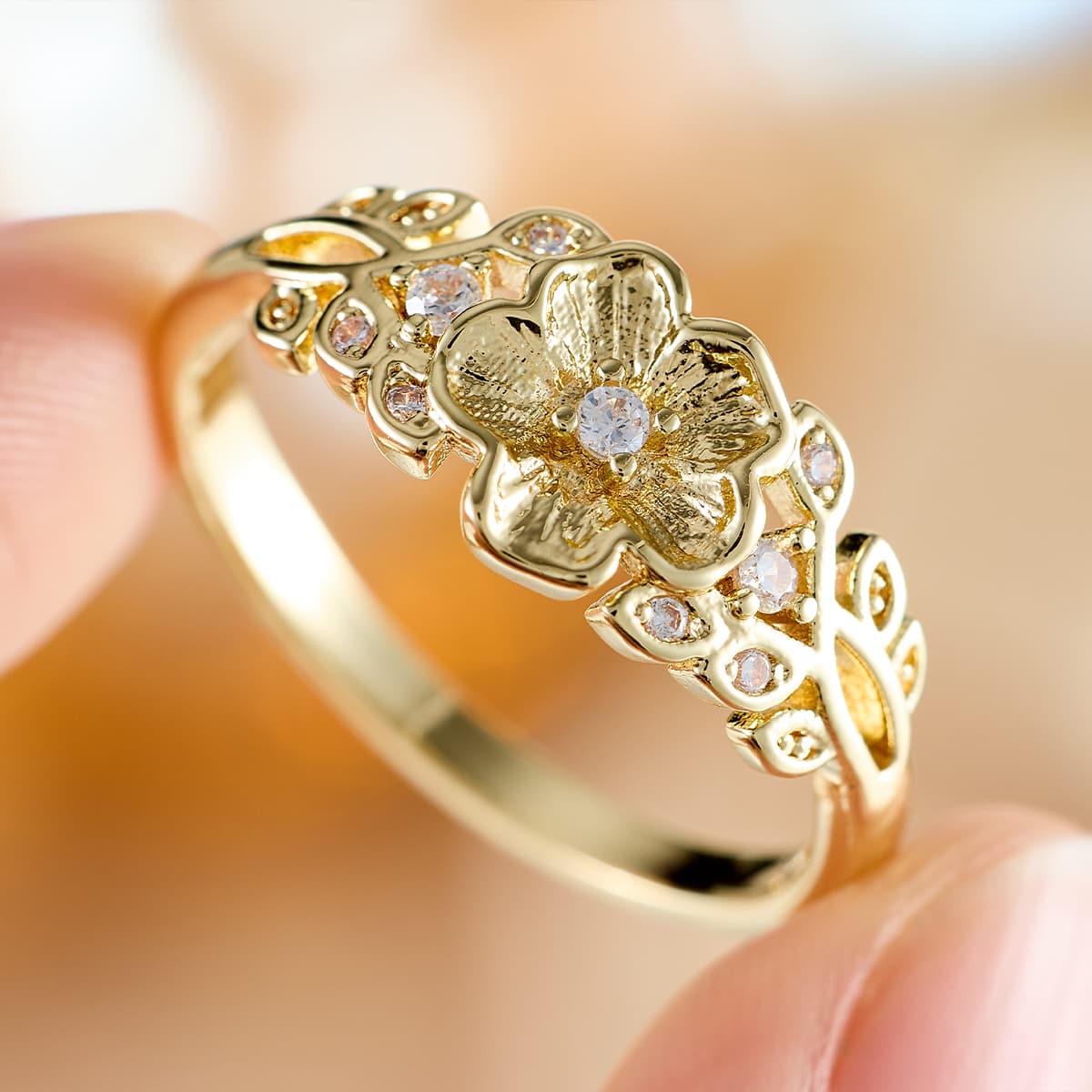 Unisex Lively Forest Style Copper Flower Ring