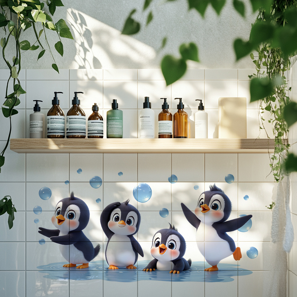 TEMU Autocollant mural adorable et auto-adhésif avec motif de de dessin jouant avec des bulles, décalcomanie décorative pour du lavabo et de de salle