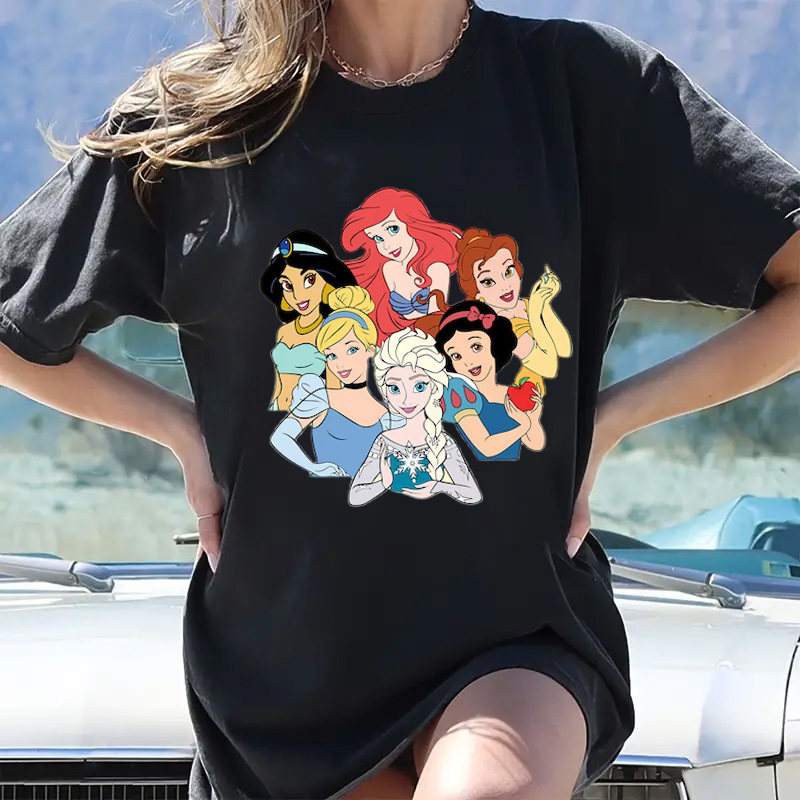 Camiseta con estampado de personajes de dibujos animados Jasmin  Bella, diseño de transferencia de