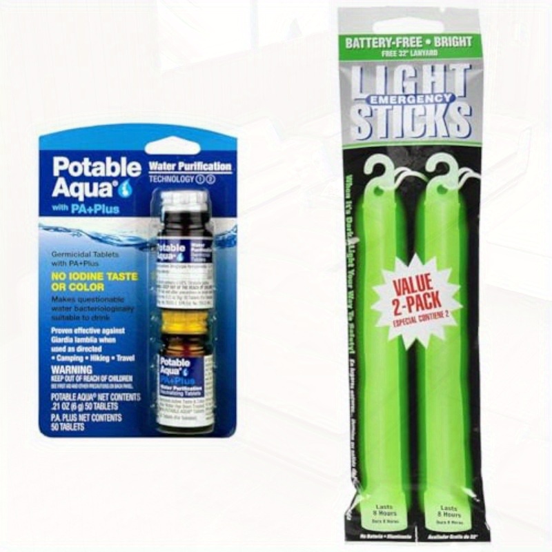 TEMU 2-pack 8-hour Portable Water Purification Tablets - 250 Count Bottles, Green Emergency Lightsticks For Water Purification, Ideal For Outdoor