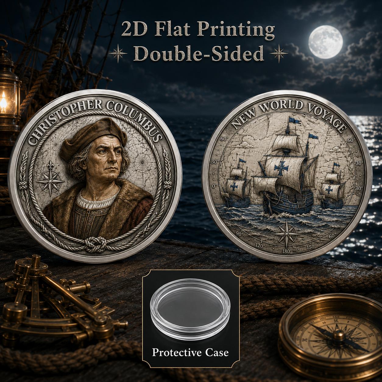 TEMU commemorativa 2D piatta, 1 pezzo, (1.57''x1.57''), design a Esplorazione a vela di Colombo, con ritratto di esploratore e , decorazione per