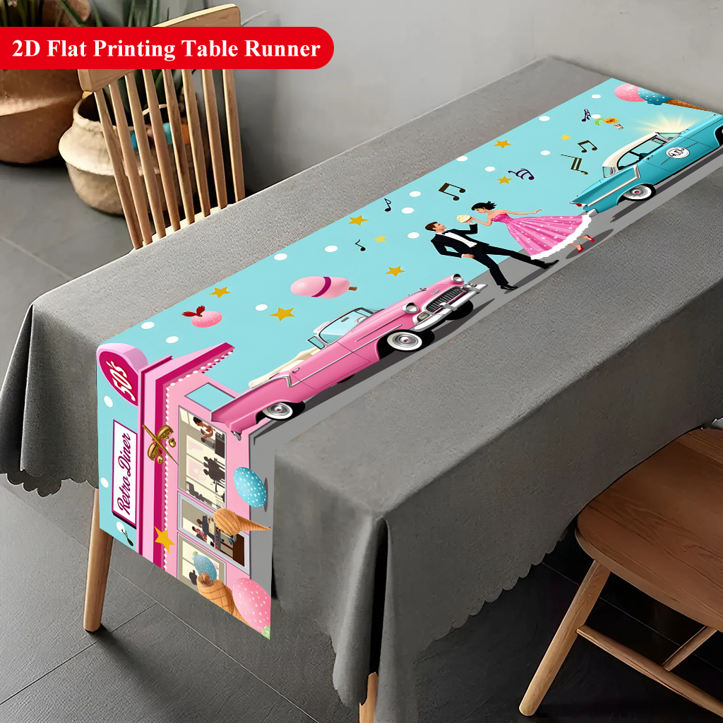 TEMU Chemin de table plat 2D 1 pièce en de style vintage, convient pour la décoration de fête, nappe de table à manger , nappe de décoration pour les