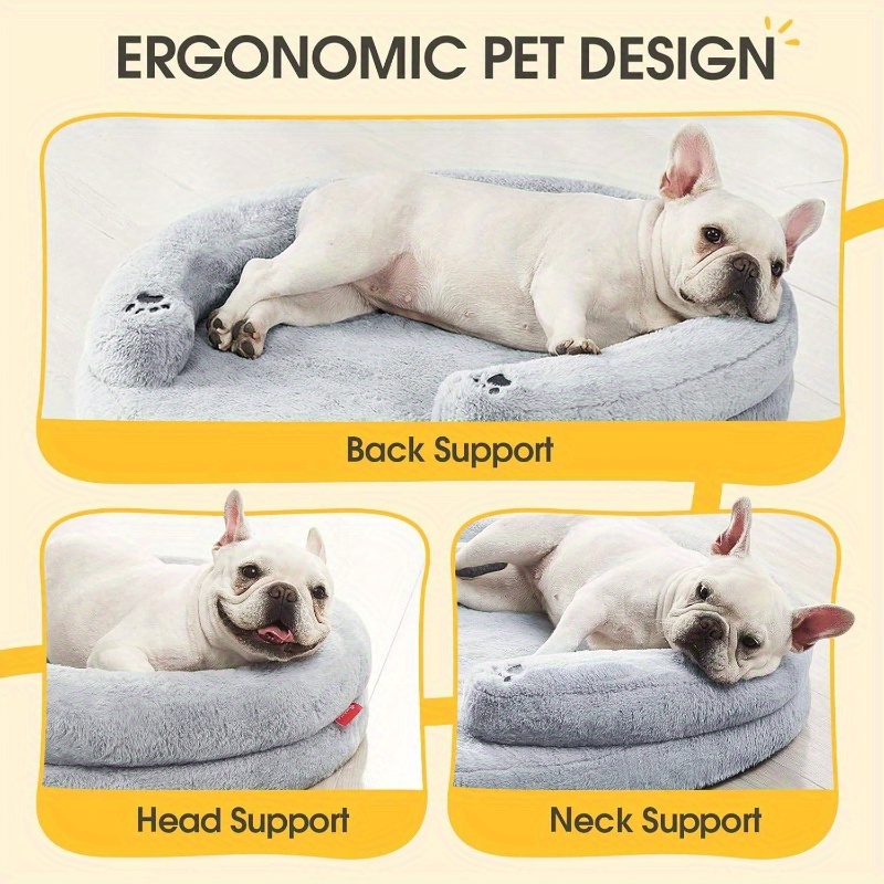 pet soft   orthopedic dog bed small medium size dog high quality supportive foam cat couch bolster pet bed with pillow removable washable cover nonslip bottom grey Product details 3