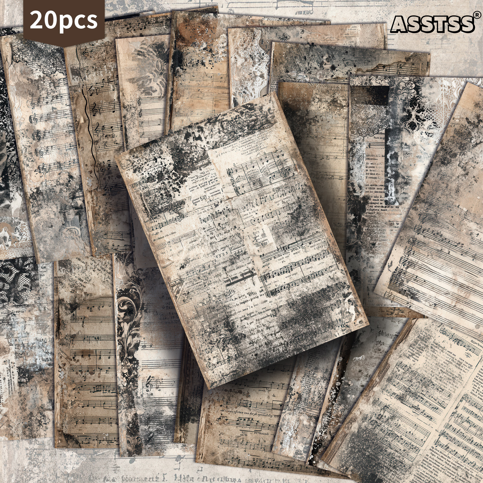 TEMU 20 Pack Asstss Vintage Sheet Music Paper Postcards - 4x6 Inches Vintage Junk Journal Paper, Classic Pinup Illustrations, Collectible Decorative
