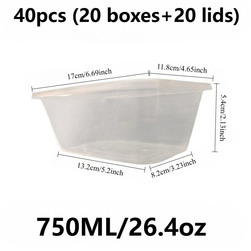Image of 40pcs (20pcs Boxes And 20pcs Lids) Leak-proof Meal Prep Storage Containers With Lids - 26.4oz, Stackable Food-grade Plastic Storage Boxes, Suitable For Healthy And Convenient Portable Lunch Boxes