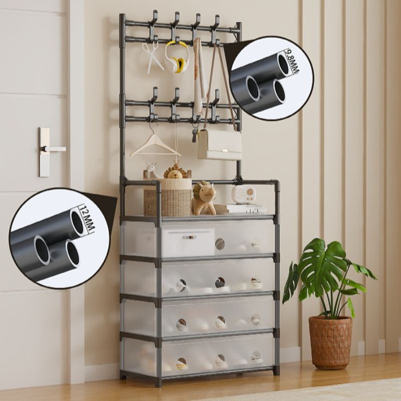 Simple Dustproof Shoe and Hat Rack, Multi-Layer Entryway Shoe Shelf for Home, Dorm, and Rental Apartments, All-in-One Shoe Storage Cabinet CS