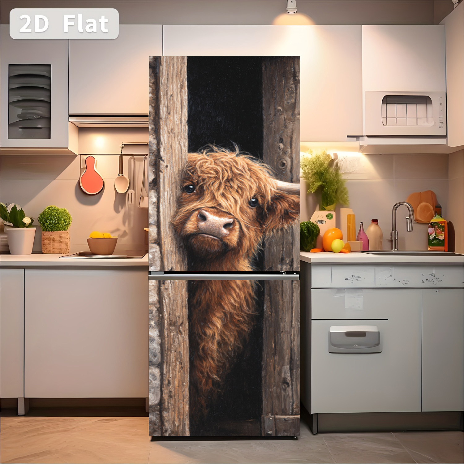 TEMU [2d Flat Printing] 1pc Fridge Magnet Sticker 60 X 180 Cm Wooden Door Back Cute Cow Exploration Theme Design Wall Sticker Decoration Wallpaper