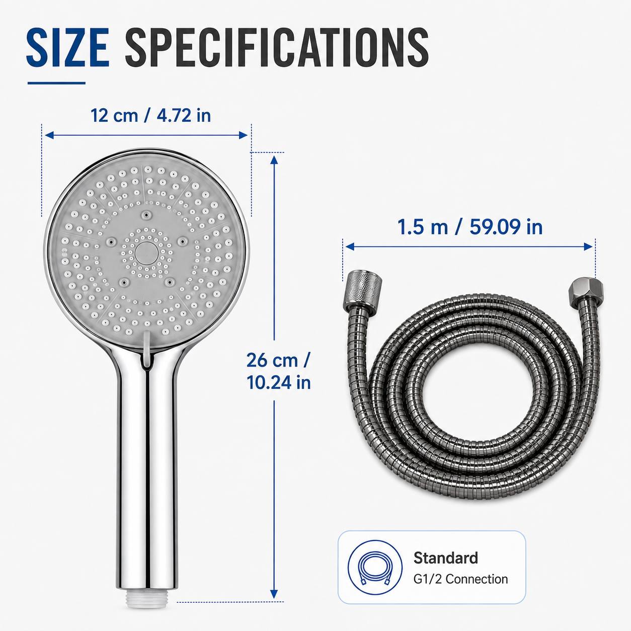 2pcs Set: High-Pressure Handheld Shower Head with Stainless Steel Hose