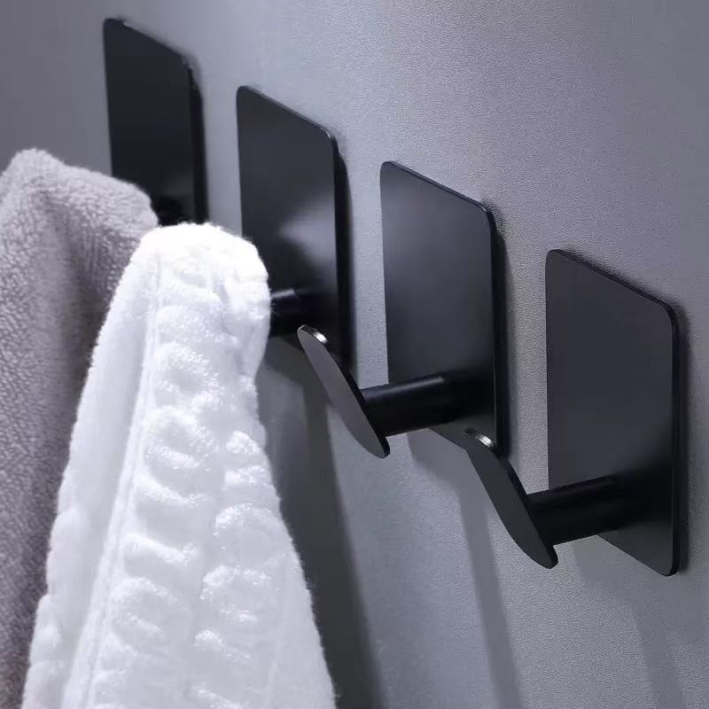 4pcs free punching bathrobe and towel   black wall   to install suitable for kitchen bathroom shower keys towels and coat hangers home door hook christmas wreath hook