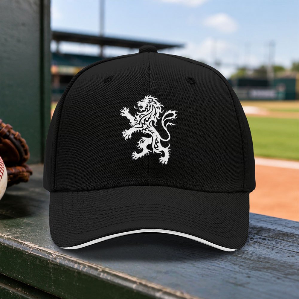 TEMU 1pc New Unisex Sandwich Baseball Cap - Lion Statement Dad Hat - Casual Trendy Black Outdoor Baseball Cap For Parties, Camping, Hiking, Sports,