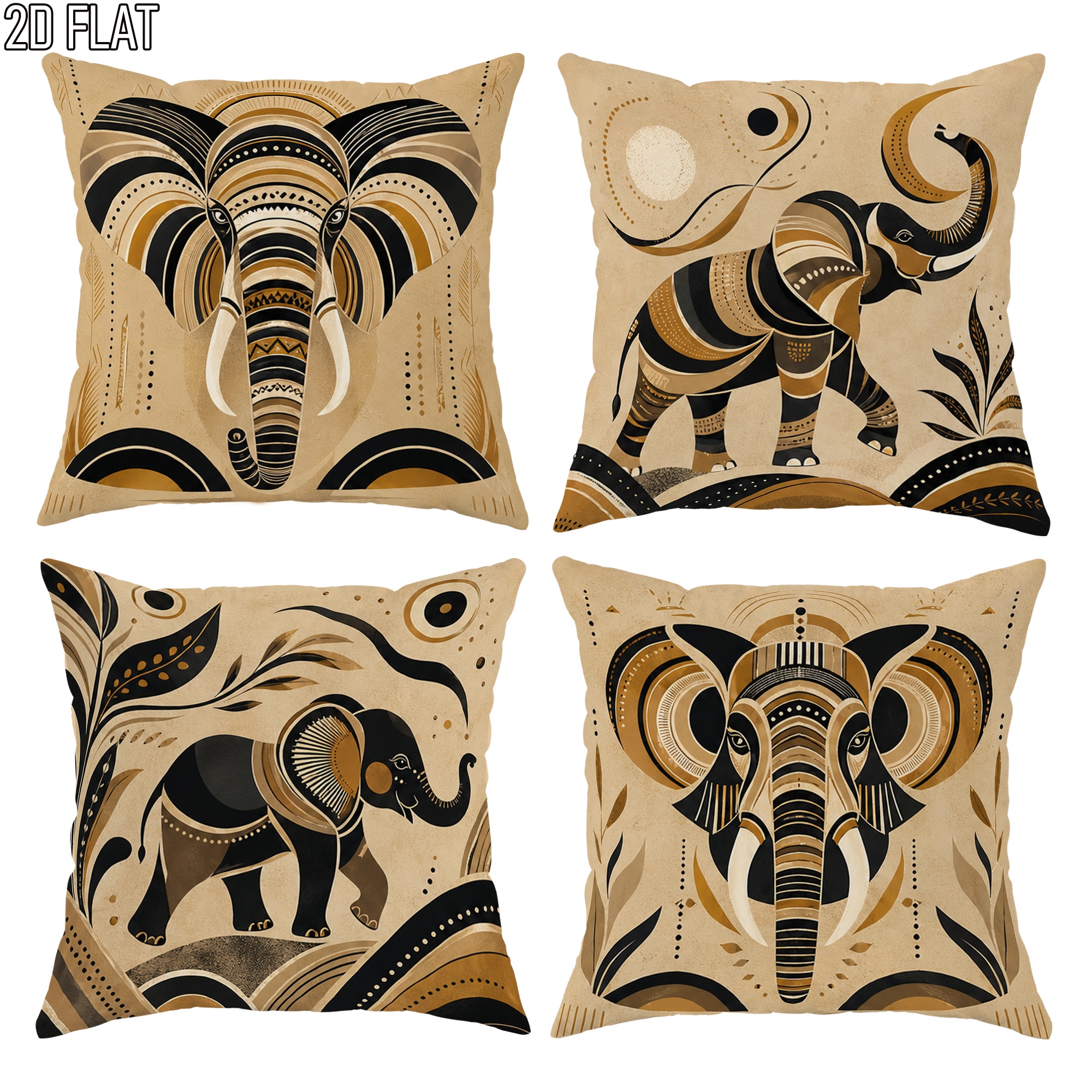 TEMU 4pcs Black Golden Elephant Pattern Pillow Covers, Modern Minimalist Style Flat Printing Decorative Pillowcases Without Pillow Inserts Hidden