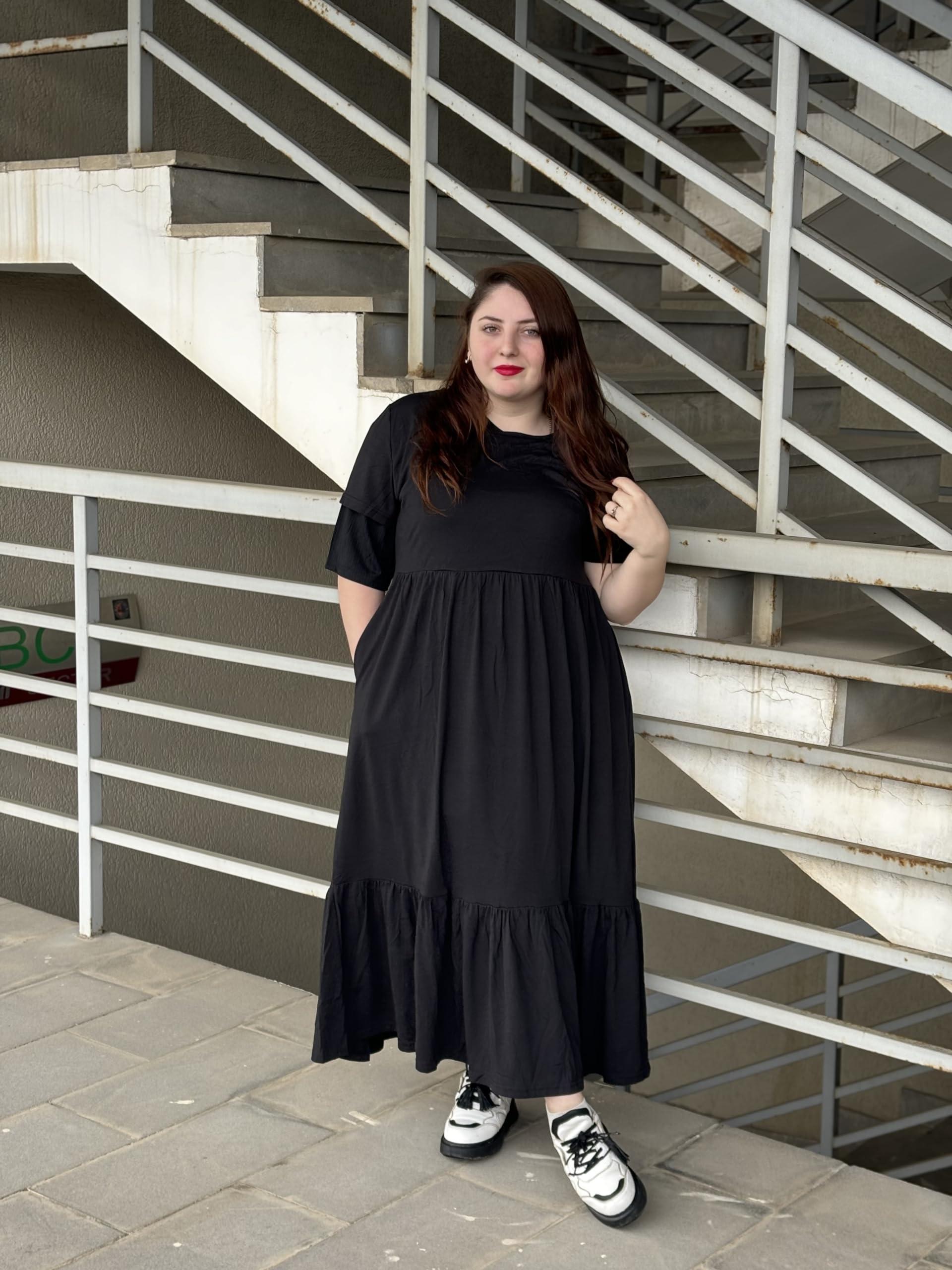 women plus size short sleeve dress loose plain casual Temu