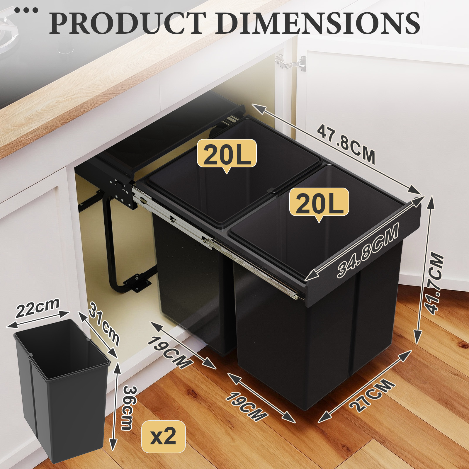 Hidden Pull-out Bin For Kitchen Cabinets, Multifunctional Waste Collector With Sorting System, , Perfect For Kitchen Organization