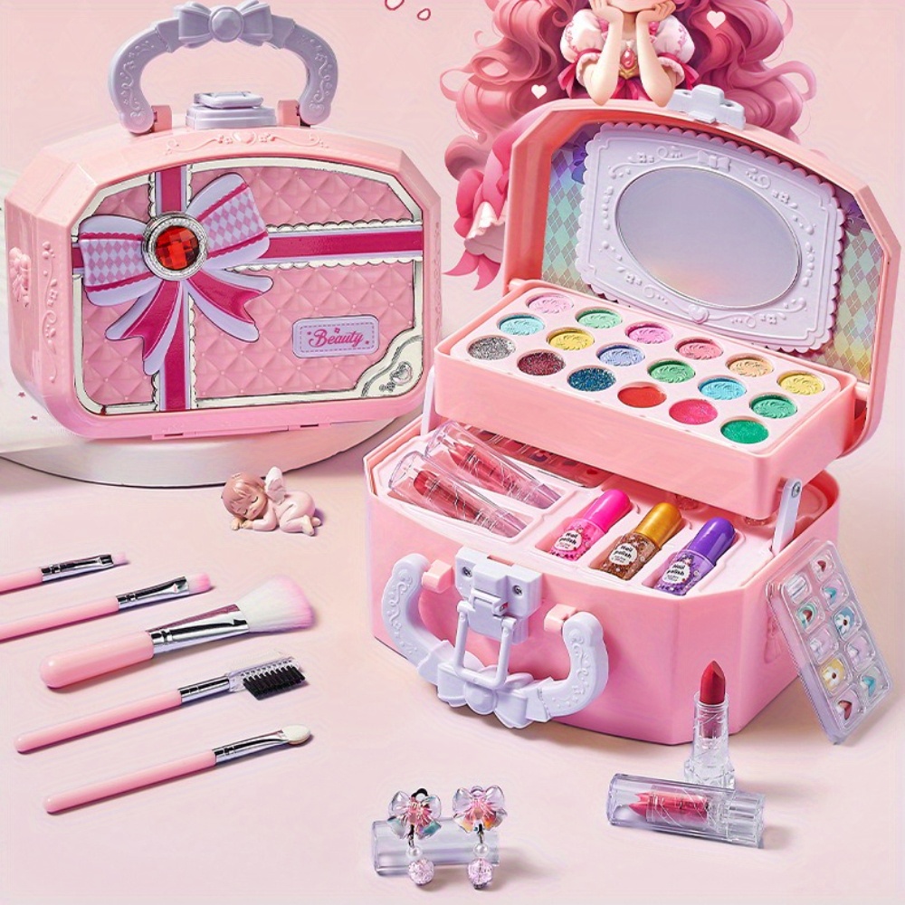 1 washable   role playing gift princess makeup box kids cosmetic toy set   up holiday present 0